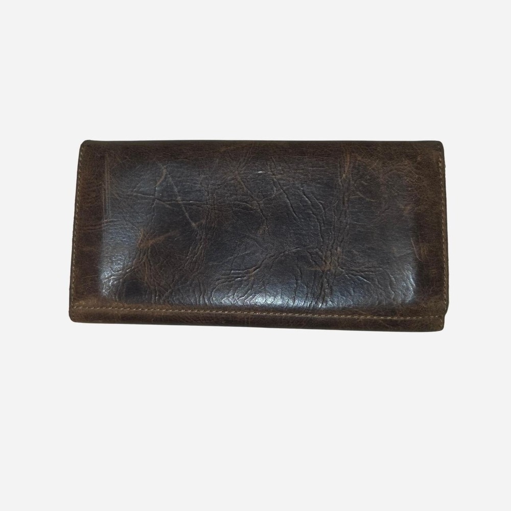 Hearth & Hand Brown Leather Distressed Trifold Clutch Wallet Boho Snap Closure - Picture 2 of 4